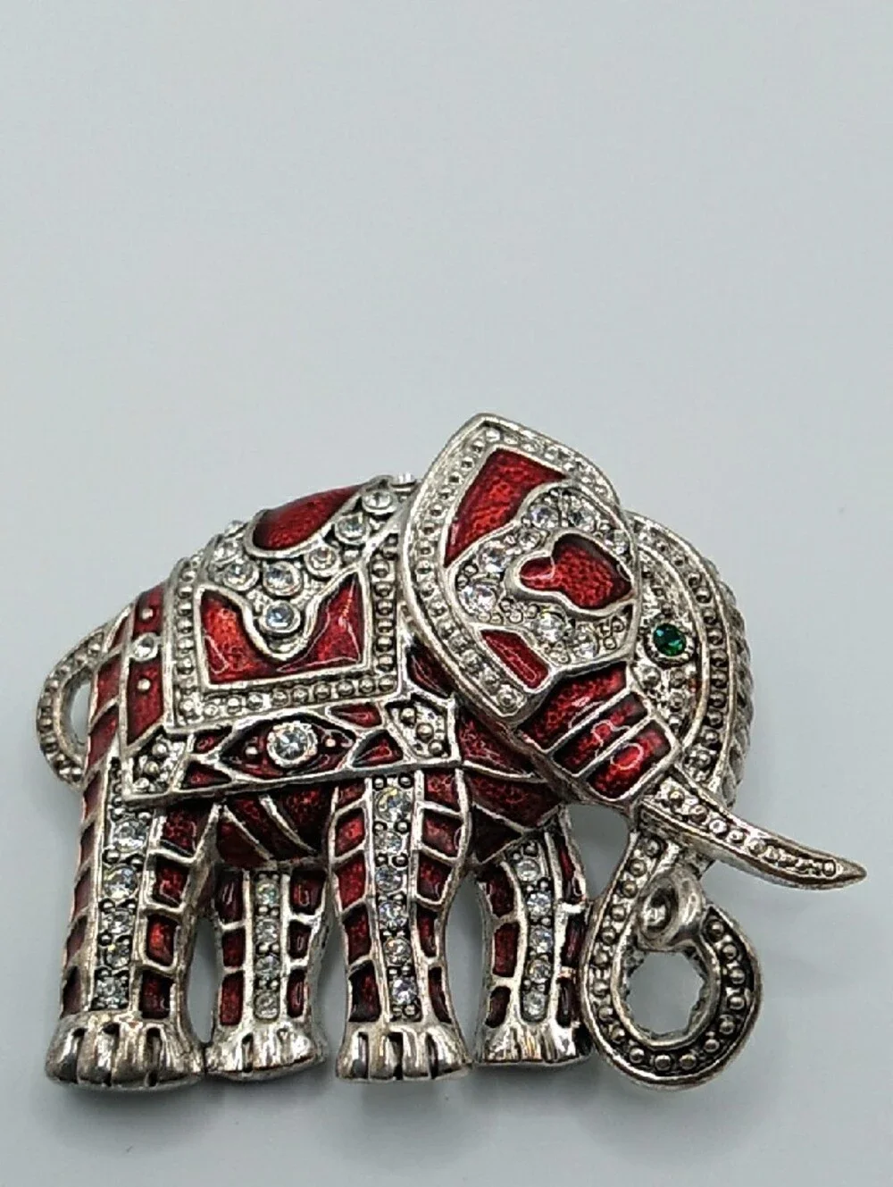 Vintage Red Enamel & Rhinestone Jeweled Elephant Brooch (S1) - Picture 7 of 11